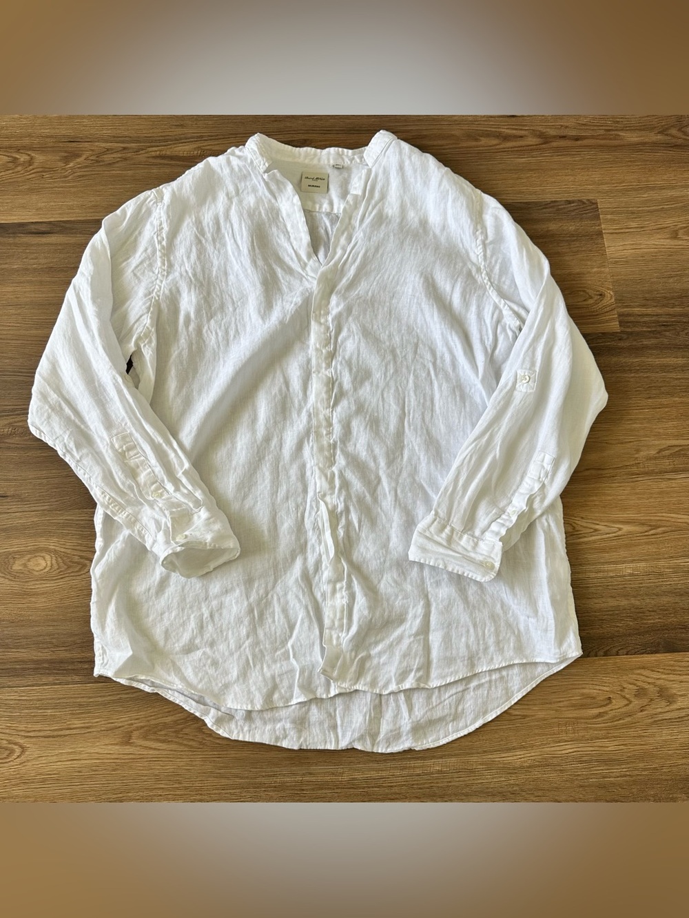 Murano Baird McNutt Band Collar Linen Shirt Button Up Long Sleeve White 2X Tall